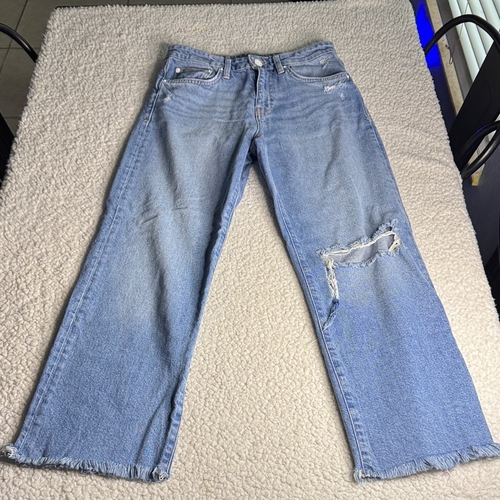 Mavi Icon Light Blue High Rise Straight Leg Jeans with Distressed Detail